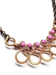 Copper Wire Wrapped Sculpted Pink Gemstone Necklace