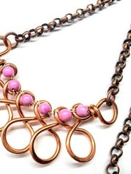 Copper Wire Wrapped Sculpted Pink Gemstone Necklace