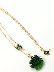 Dark Green Sparkly Swarovski Crystal Lucky Clover Necklace