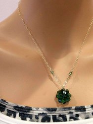 Dark Green Sparkly Swarovski Crystal Lucky Clover Necklace