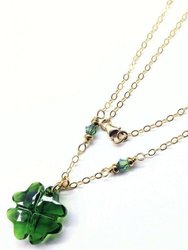 Dark Green Sparkly Swarovski Crystal Lucky Clover Necklace