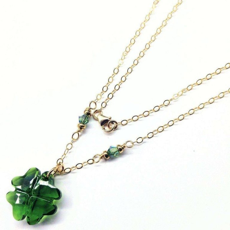 Dark Green Sparkly Swarovski Crystal Lucky Clover Necklace