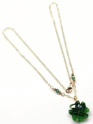 Dark Green Sparkly Swarovski Crystal Lucky Clover Necklace