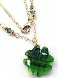 Dark Green Sparkly Swarovski Crystal Lucky Clover Necklace - Dark green