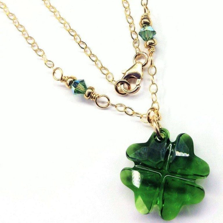 Dark Green Sparkly Swarovski Crystal Lucky Clover Necklace - Dark green