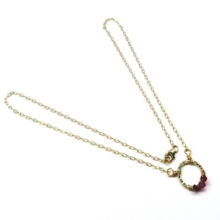 Gold Filled Pink Chalcedony Open Circle Necklace - Gold/Hot Pink