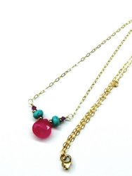 Gold Filled Turquoise and Pink Gemstone Drop Necklace - Multi