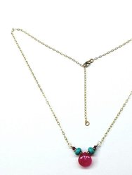 Gold Filled Turquoise and Pink Gemstone Drop Necklace
