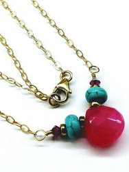 Gold Filled Turquoise and Pink Gemstone Drop Necklace