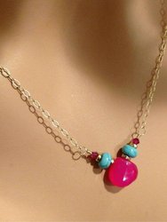 Gold Filled Turquoise and Pink Gemstone Drop Necklace