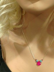 Gold Filled Turquoise and Pink Gemstone Drop Necklace