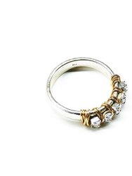 Gold Filled Wire Wrap Silver Hammered Crystal AB Rhinestone Bling Ring
