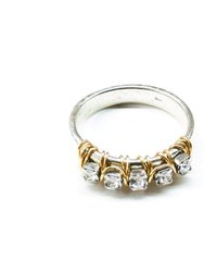 Gold Filled Wire Wrap Silver Hammered Crystal AB Rhinestone Bling Ring - Multi