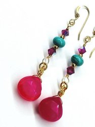 Gold Filled Wire Wrapped Pink And Turquoise Gemstone Earrings