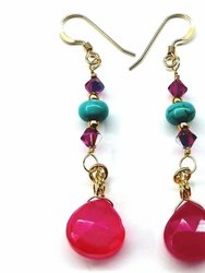 Gold Filled Wire Wrapped Pink And Turquoise Gemstone Earrings