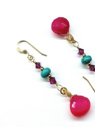 Gold Filled Wire Wrapped Pink And Turquoise Gemstone Earrings