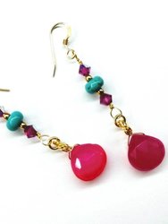 Gold Filled Wire Wrapped Pink And Turquoise Gemstone Earrings