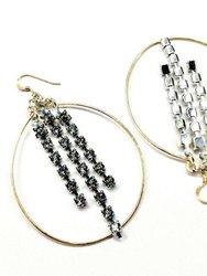 Gold Oval Hoop Crystal Chain Earrings