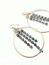 Gold Oval Hoop Crystal Chain Earrings