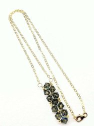 Gold Vertical Beaded Crystal Bar Necklace