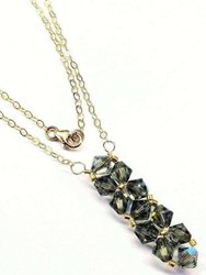 Gold Vertical Beaded Crystal Bar Necklace - Black Diamond AB