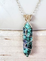 Gold Wire Wrapped Caged In Ruby In Zoisite Pointed Crystal Necklace For Him
