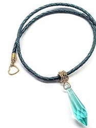 Gold Wrapped Aqua Crystal Teardrop Leather Choker Necklace