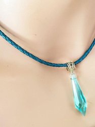 Gold Wrapped Aqua Crystal Teardrop Leather Choker Necklace