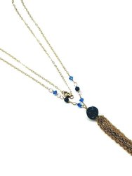 Golden Blue Druzy Chain Tassel Necklace - Multi