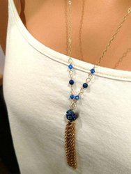 Golden Blue Druzy Chain Tassel Necklace