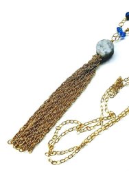 Golden Blue Druzy Chain Tassel Necklace