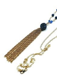 Golden Blue Druzy Chain Tassel Necklace