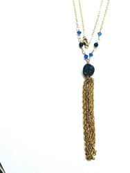 Golden Blue Druzy Chain Tassel Necklace