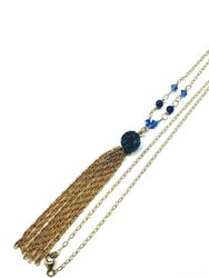 Golden Blue Druzy Chain Tassel Necklace