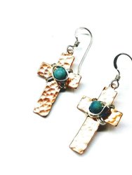Hammered Copper Cross Earrings with Turquoise Beads