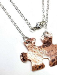 Handcrafted Autism Awareness Copper Puzzle Piece Necklace - Silver Multi