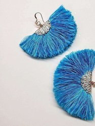 Handmade Aqua Brushed Rayon Silk Fan Tassel Earrings