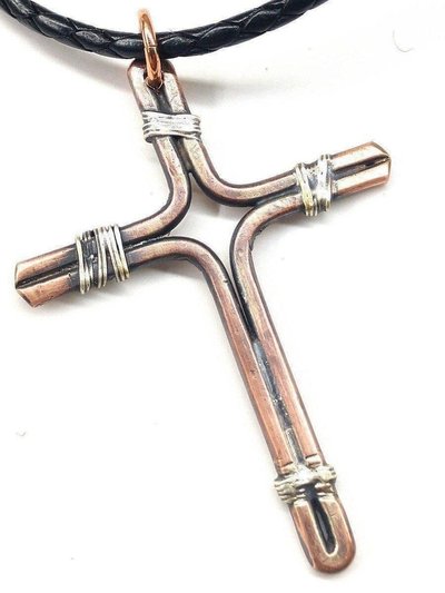 Alexa Martha Designs Handmade Copper and Silver Wire Cross Necklace for Him product