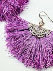 Handmade Rayon Silk Filigree Silk Fan Tassel Earrings