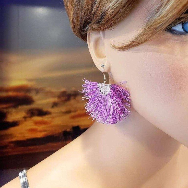 Handmade Rayon Silk Filigree Silk Fan Tassel Earrings