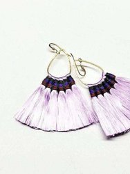 Hawaii Hula Skirt Fan Tassel Hoop Earrings - Bright Lavender