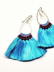 Hawaii Hula Skirt Fan Tassel Hoop Earrings - Bright Aquamarine