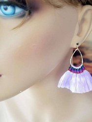 Hawaii Hula Skirt Fan Tassel Hoop Earrings