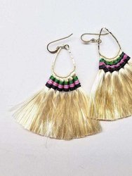 Hawaii Hula Skirt Fan Tassel Hoop Earrings - Bright Cream