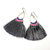 Hawaii Hula Skirt Fan Tassel Hoop Earrings - Bright Black