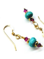 Hot Pink and Turquoise 14 K Gold Filled Earrings