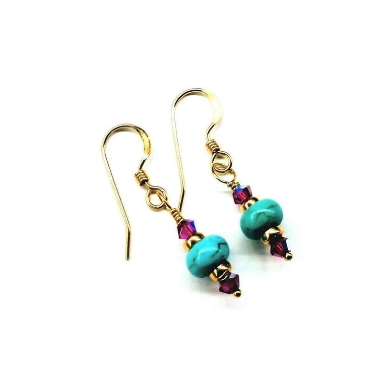 Hot Pink and Turquoise 14 K Gold Filled Earrings - Multi