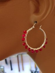 Hot Pink Chalcedony Silver Hoop Earrings