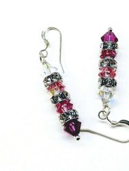 Hot Pink Ombre Stacked Crystal Sterling Silver Earrings