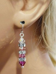 Hot Pink Ombre Stacked Crystal Sterling Silver Earrings